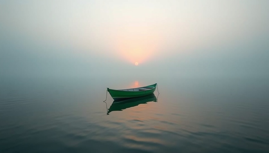 Serene green boat on calm waters at sunrise - what we aim for in wellness.