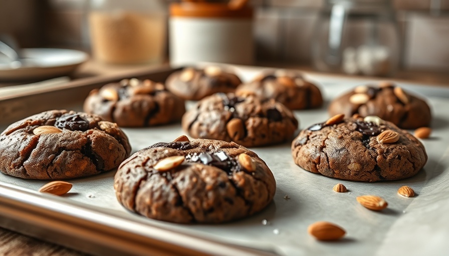 Almond meal chocolate cookies recipe, freshly baked cookies on tray.