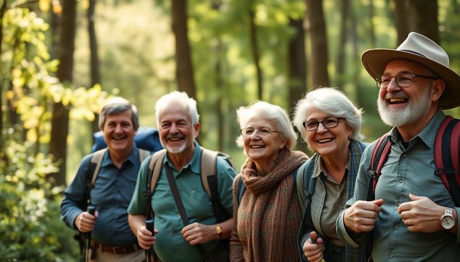 Group of older adults enjoying nature, highlighting physical well-being