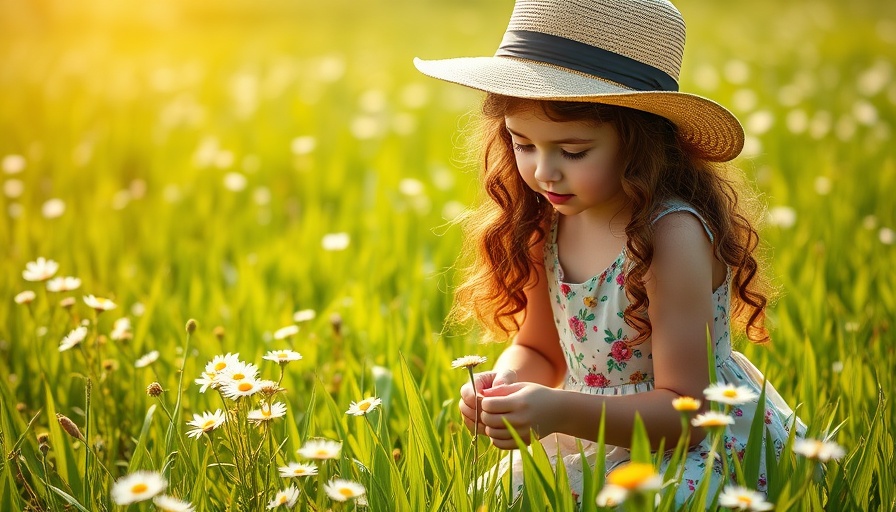 Young girl picking daisies in a sunlit meadow, Living Unconditioned.