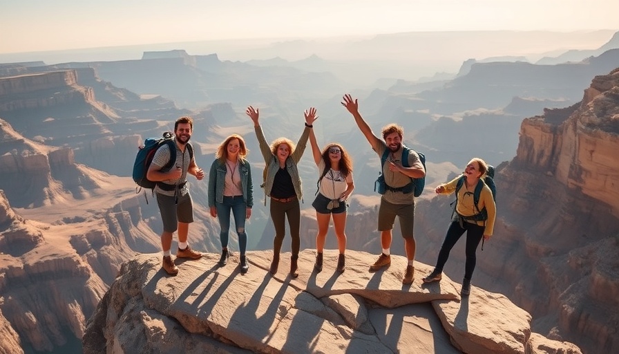 Hikers enjoying personal freedom through mindfulness on a canyon cliff.
