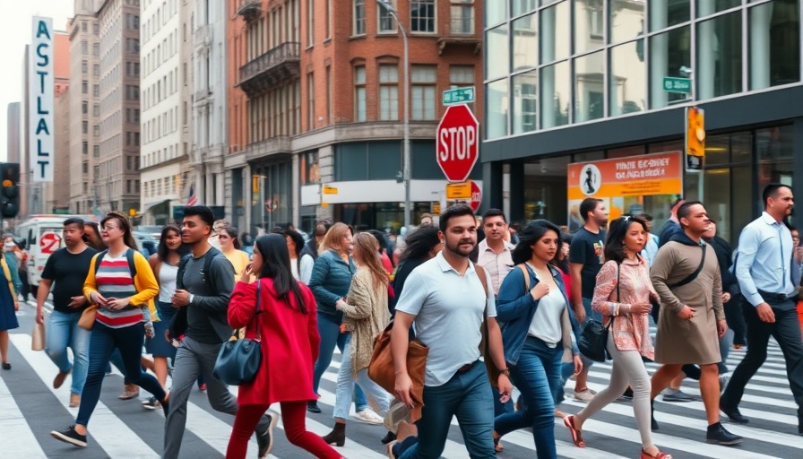 Pedestrians walking quickly at an urban crosswalk