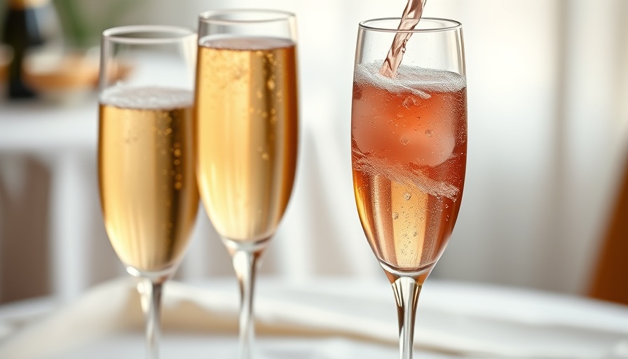 Pouring different types of champagne into glasses, close-up.