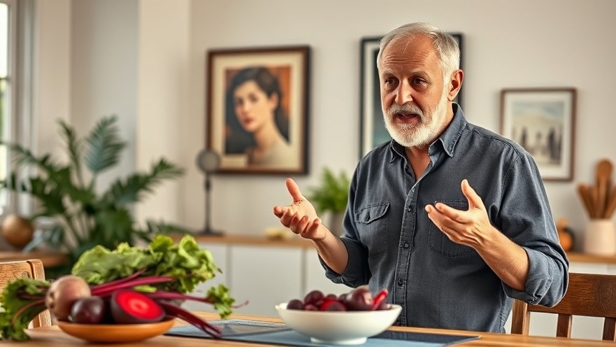 Middle-aged man discussing nitrates in beetroot benefits for cardiovascular health.