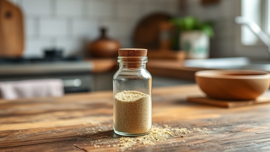 Cardamom powder in a small bottle on a rustic table, perfect for digestive health and detox.