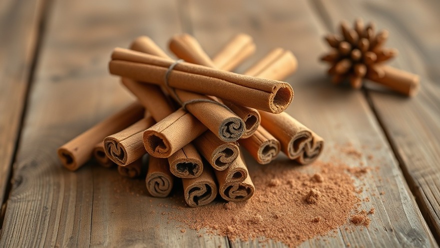 Cinnamon sticks on a rustic table showcasing cinnamon health benefits and antioxidant properties.