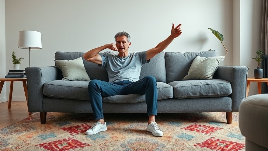 Man performing couch exercises to improve circulation and blood flow in a cozy living room.