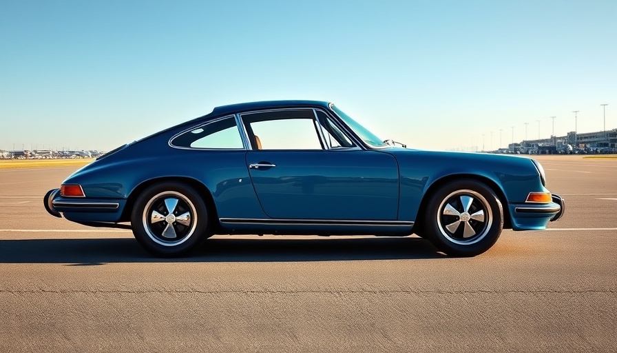 Classic blue Porsche 911 on tarmac during Jerry Seinfeld auction.