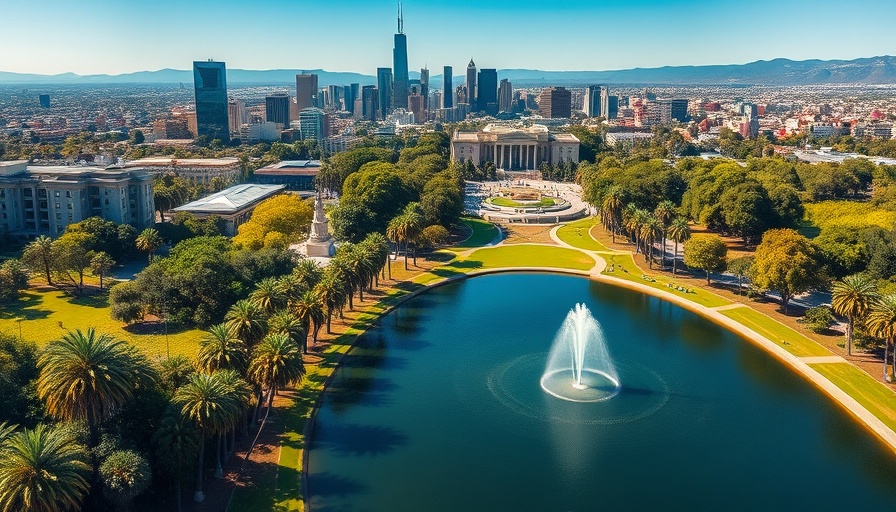 Trees in Central Los Angeles absorbing carbon dioxide with city view