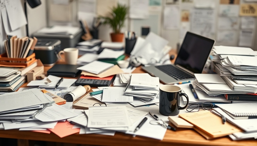 Cluttered desk representing common missteps in getting organized.