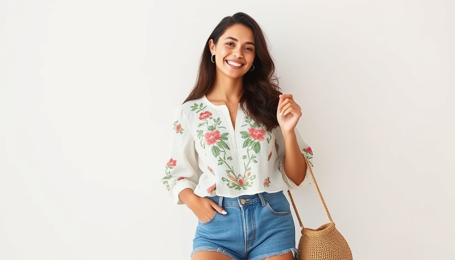Woman in floral blouse and denim for affordable spring fashion essentials.