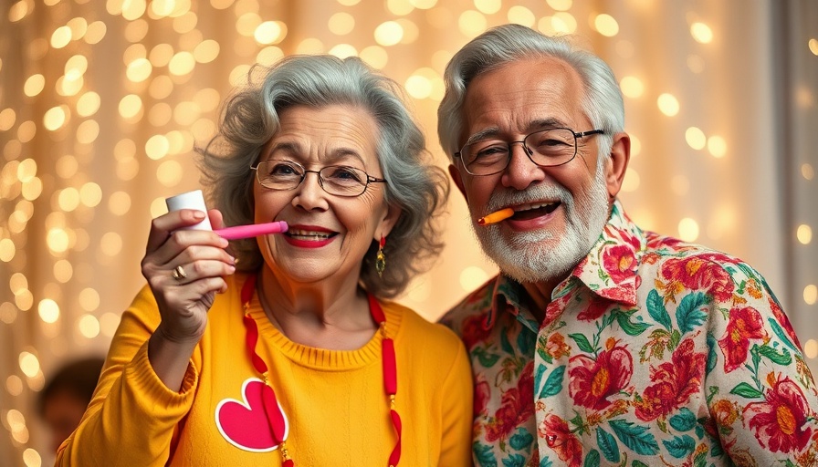 Seniors celebrating New Year with party blowers