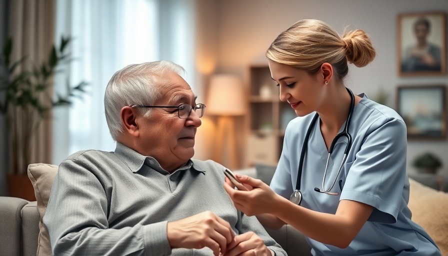 Holistic Home Care: Nurse engaging with elderly man in cozy living room.