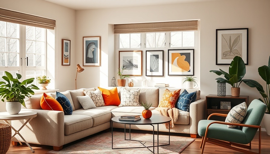 California homes cozy living room with modern and vintage decor.