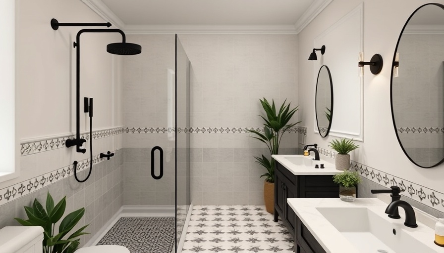 Modern Spanish Revival bathroom design with elegant tiles.