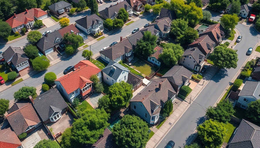 Aerial view of starter homes in a vibrant Los Angeles neighborhood.