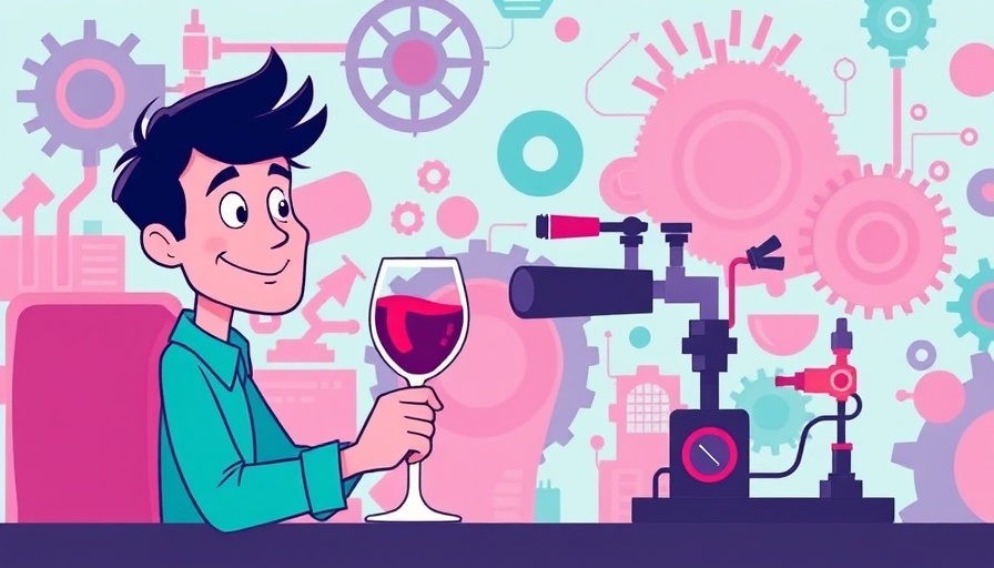 Stylized cartoon of a person using a Rube Goldberg machine with bright colors.