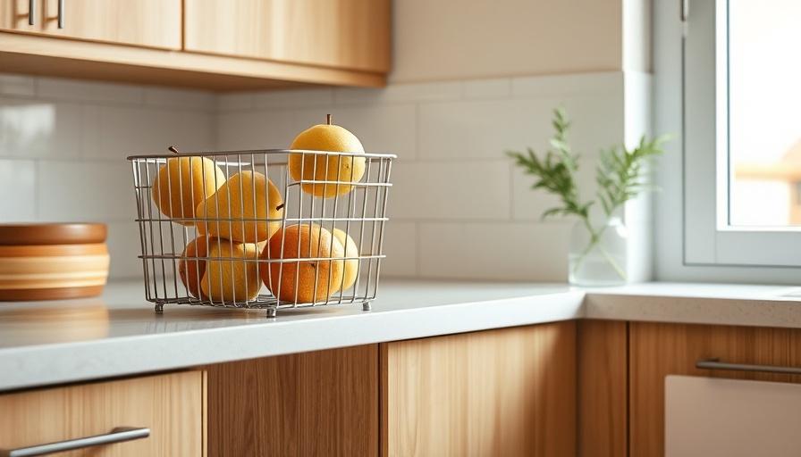 Kitchen organization hacks: fruit basket on cabinet.
