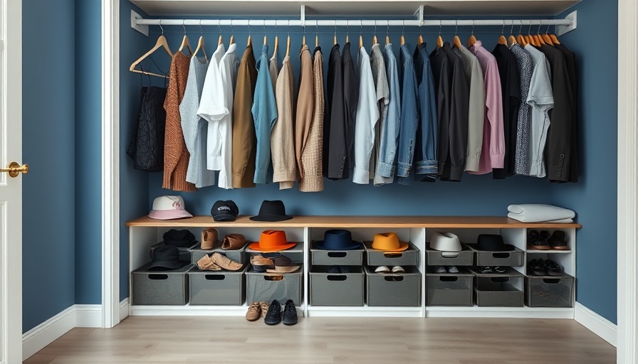 Neatly organized DIY closet with clothes and boxes.