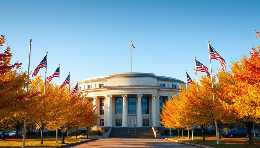 EPA Climate Grants building exterior with flags and autumn trees.