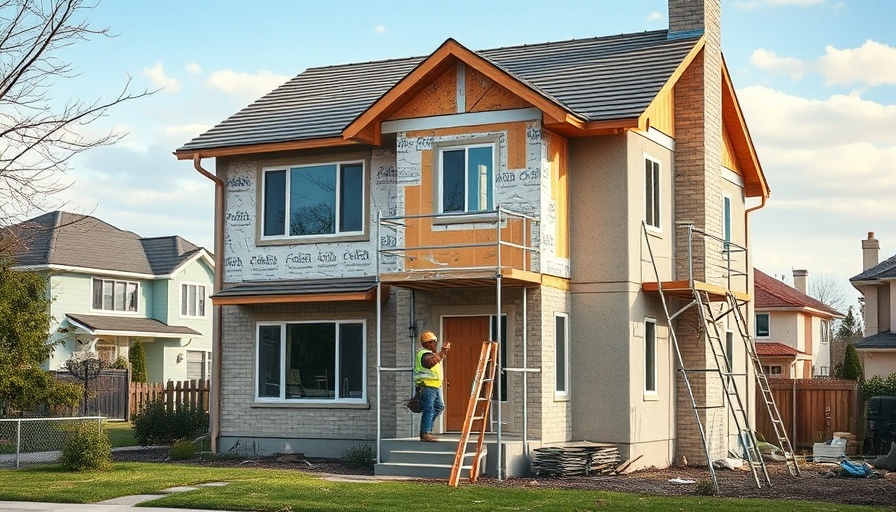Suburban home improvement project in progress with scaffolding.