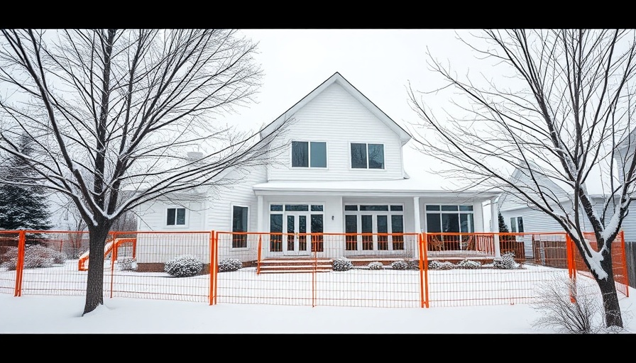 Snow-covered backyard showing outdoor living space transformation.