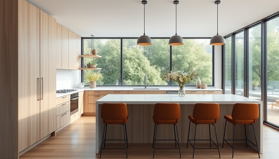 Modern kitchen with wood cabinets and bar stools, hire an architect inspiration.