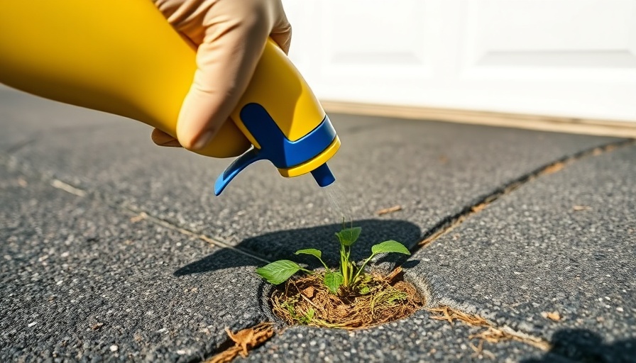 Using bleach as a weed killer: spray bottle targeting driveway weed.
