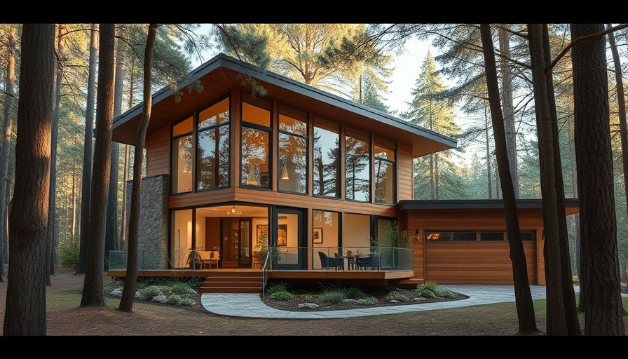 Mid-century modern home surrounded by trees, natural light