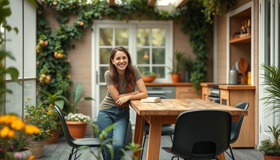 Charming kitchen patio ideas with woman and modern decor.