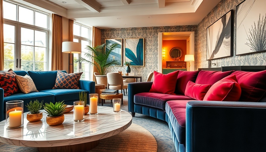 Stylish living room with velvet sofas and cozy decor for emotional films and relationships.