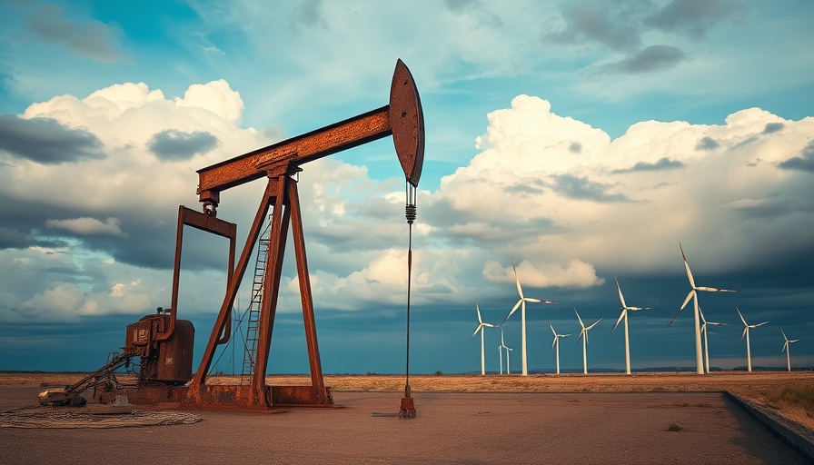 Decarbonization Improves Energy Security: Wind turbines and idle oil pumpjack.