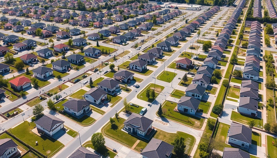 Suburban aerial view with modern smaller homes, highlighting millennial trends.