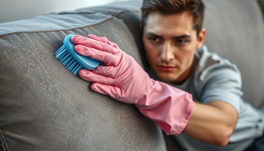Cleaning Hacks for Homeowners: Scrubbing couch with a brush.