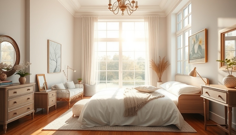 Bright bedroom with large windows showing how to clean your windows.