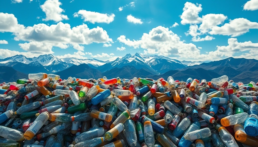 Plastic waste pile at mountain site highlights global recycling issues.