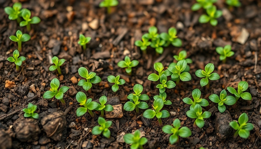 Thriving spurge weeds on textured soil surface