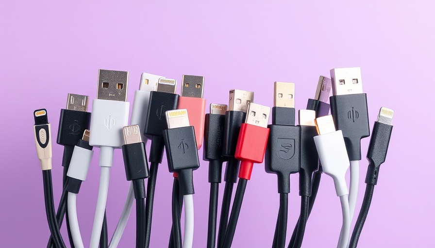 Collection of different types of USB cables explained on a purple background.