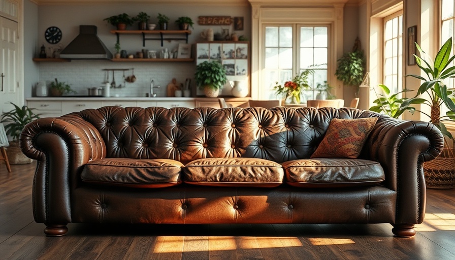 Worn brown leather sofa in need of restoration in a living room.