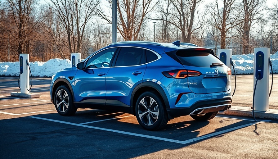 New York EVs Drive Clean Rebates: blue electric SUV at a charging station.
