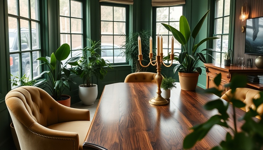 Cozy dining room with green walls and velvet chair.