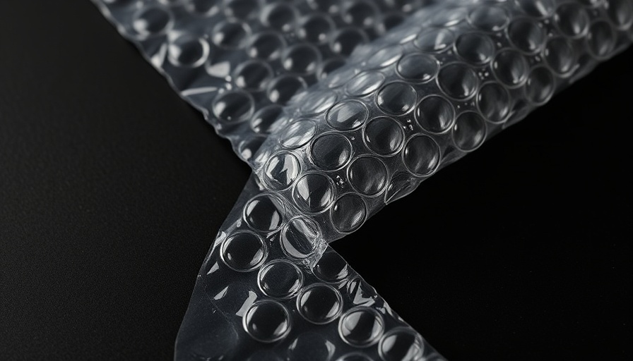 Close-up of proper bubble wrap usage on black surface.
