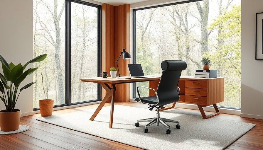 Modern office with desk and chair in California setting.