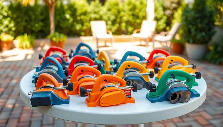 Best benchtop planers displayed outdoors in a variety of colors.