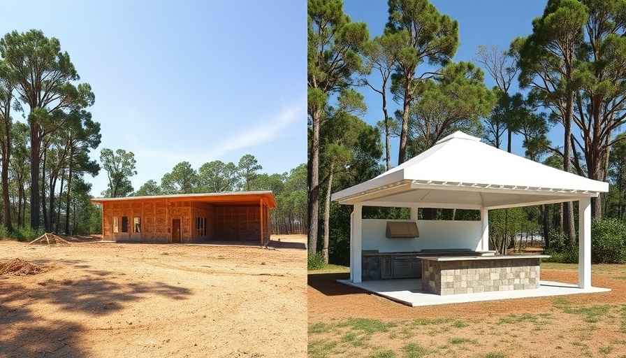 Outdoor kitchen with RTA progress from demo to near-completion.