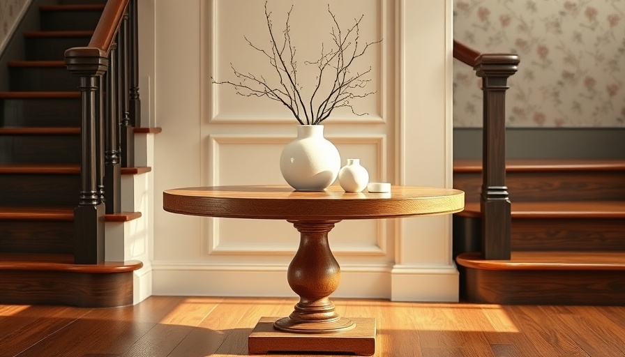 Versatility of pedestal tables showcased in elegant decor with stairs.