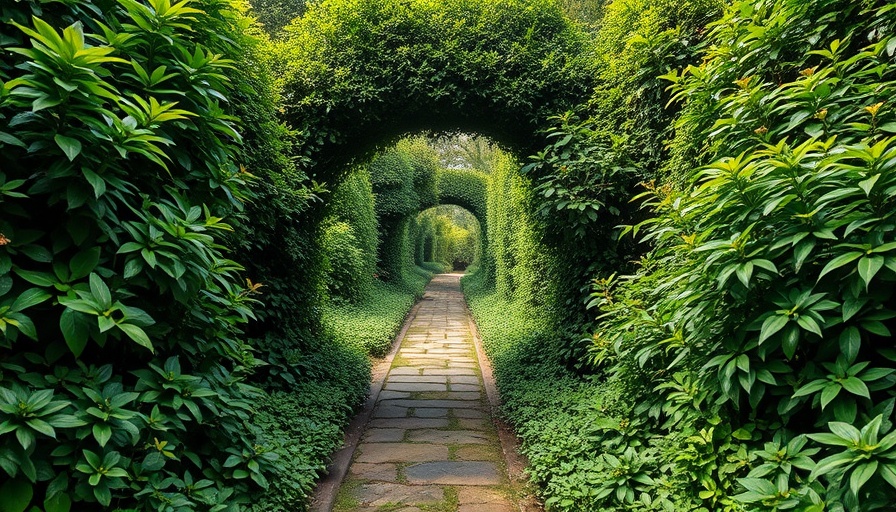 Secluded garden path enveloped in greenery, a serene nook.