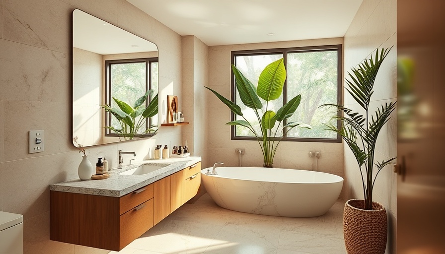 Chic midcentury tropical style bathroom renovation, elegant and modern.