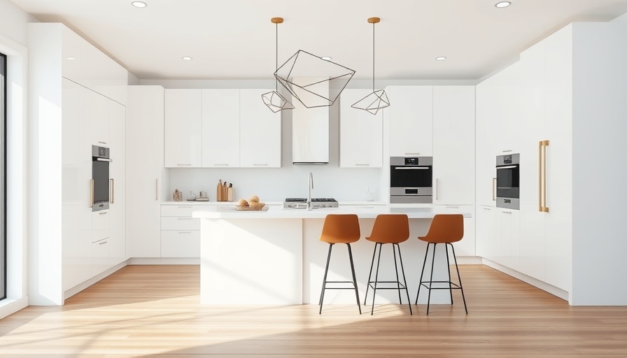 Modern easy to clean kitchen design with sleek white cabinets.
