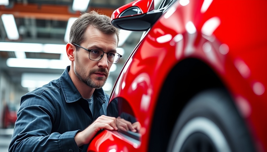 Red electric car production line reflecting EV sales projections 2025.